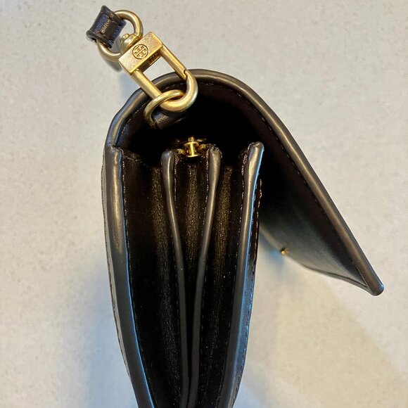 TORY BURCH Britten Woven Flap Wallet Wristlet - Deep Brown - Picture 9 of 15